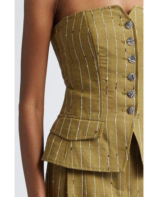 Ulla Johnson Green Noemie Textured Stripe Strapless Wool Blend Top
