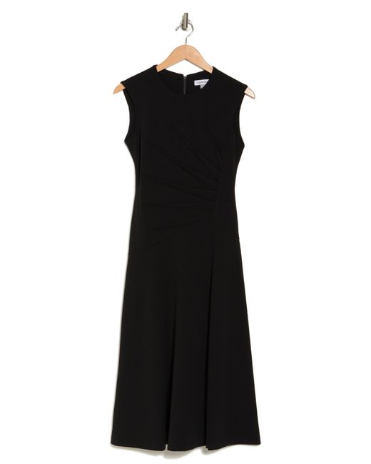 Calvin Klein Black Starburst Pleated A-line Midi Dress
