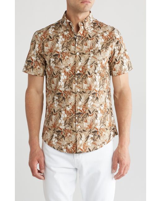 14th & Union Multicolor Trpical Mix Short Sleeve Stretch Cotton Button-up Shirt for men