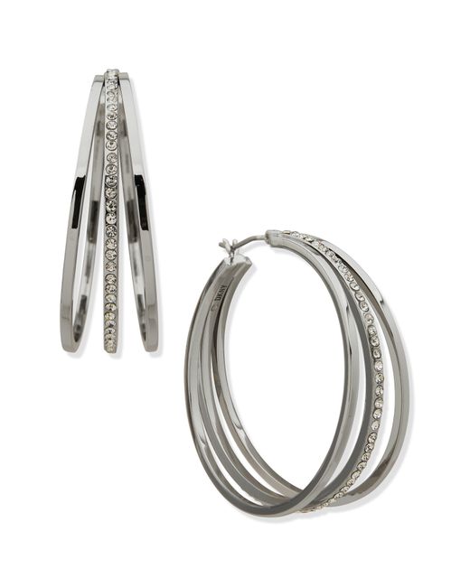 DKNY Metallic Crystal Hoop Earrings