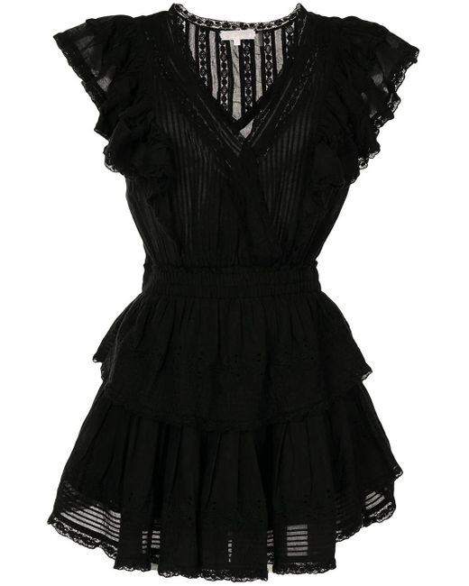 LoveShackFancy Gwen Ruffle Mini Dress in Black | Lyst