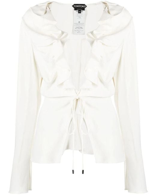 Tom Ford Tie-fastening Long-sleeve Top in White | Lyst