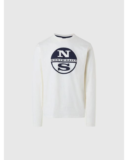 Camiseta de manga larga con logotipo estampado North Sails de hombre de color White