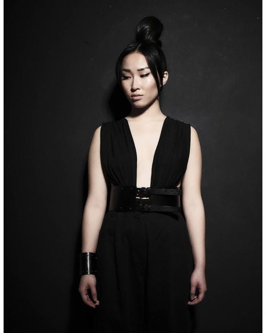 Hay Black Wide Leather Corset Waist Belt Urania B
