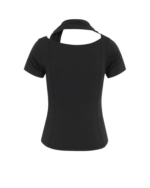 KIMZISU Black Cowl Neck Scarf T-shirt