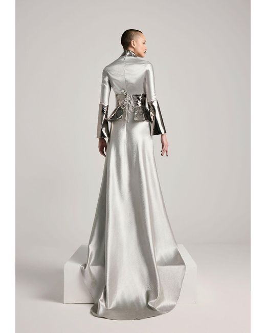 AKHL White Metallic Corset Dress