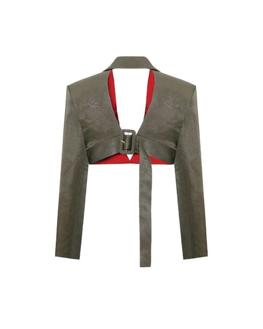 Pcfg Natural Linen Blend Crop Shiny Woven Jacket