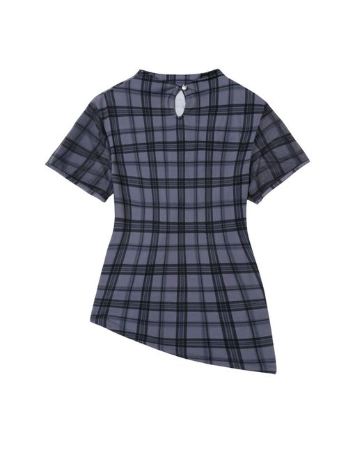KIMZISU Blue Plaid Smocking T-shirt