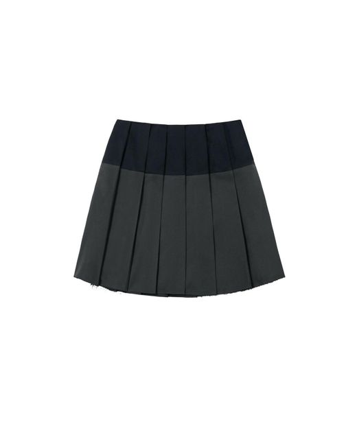 KIMZISU Blue Raw Edge Colour Block Pleated Skirt