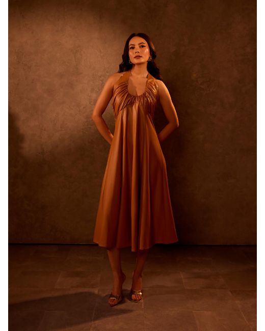 tara and i Brown Tan Bustier Halter Midi