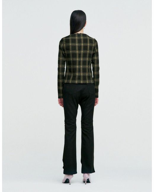 KIMZISU Black Twisted Check High-neck Top
