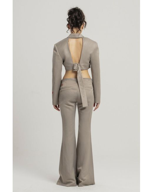 Pcfg Natural Linen Blend Crop Shiny Woven Jacket