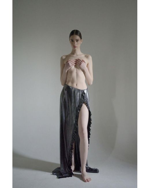 BLIKVANGER Multicolor Ruched Silver Maxi Skirt With Underwear