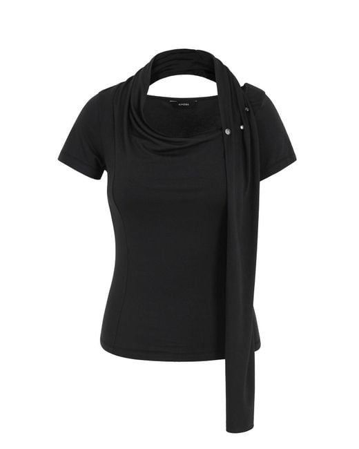 KIMZISU Black Cowl Neck Scarf T-shirt