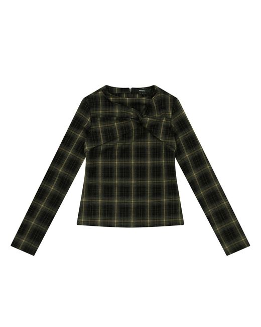 KIMZISU Black Twisted Check High-neck Top