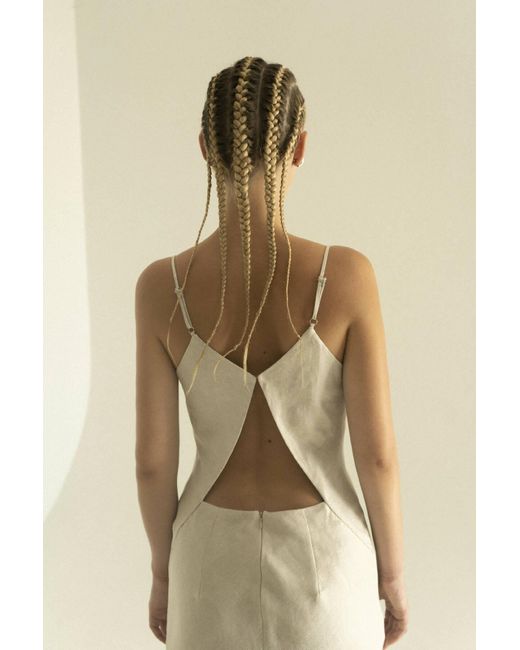 KM BY LANGE Natural Soborna Grey Open Back Dress