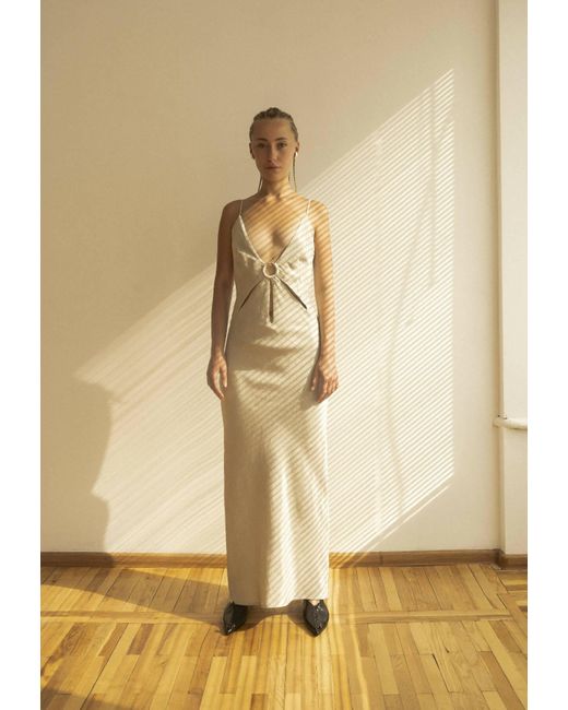 KM BY LANGE Natural Soborna Grey Open Back Dress