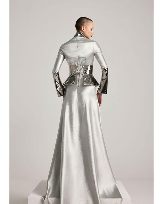 AKHL White Metallic Corset Dress