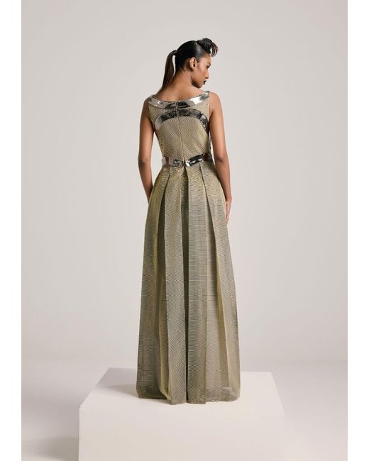 AKHL Natural Metallic Pleated Dress