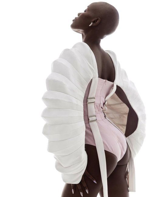MANNATT GUPTA White Structured Sleeves Bodysuit In Pink