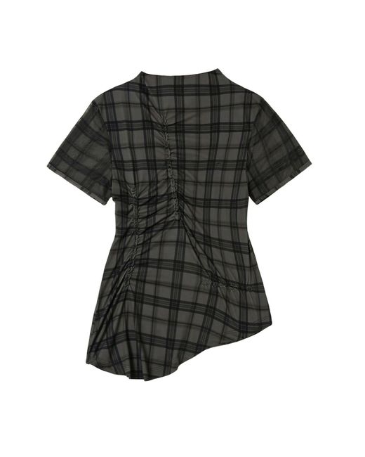 KIMZISU Black Plaid Smocking T-shirt