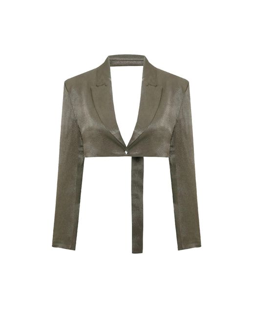 Pcfg Natural Linen Blend Crop Shiny Woven Jacket