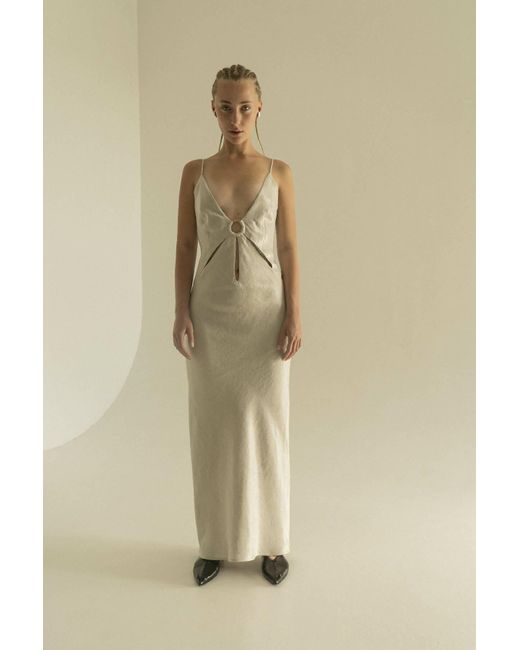 KM BY LANGE Natural Soborna Grey Open Back Dress
