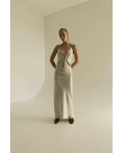 KM BY LANGE Natural Soborna Grey Open Back Dress
