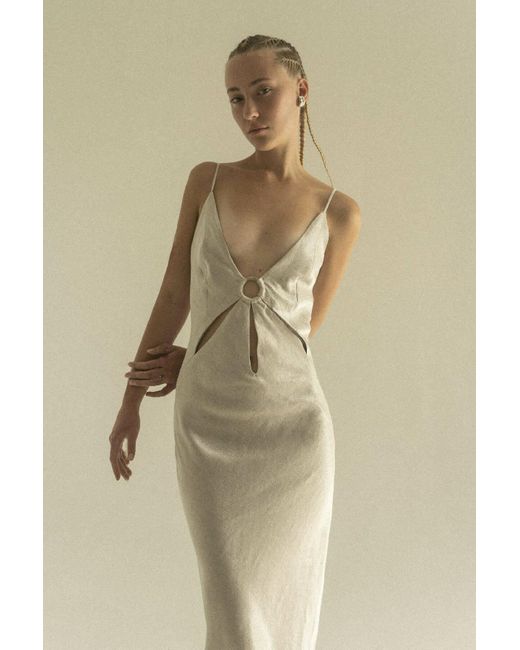 KM BY LANGE Natural Soborna Grey Open Back Dress