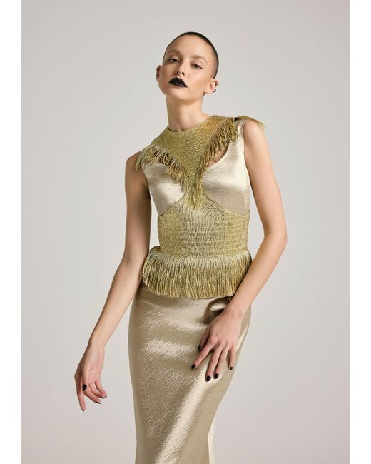 AKHL Natural Metallic Fringe Tassel Dress