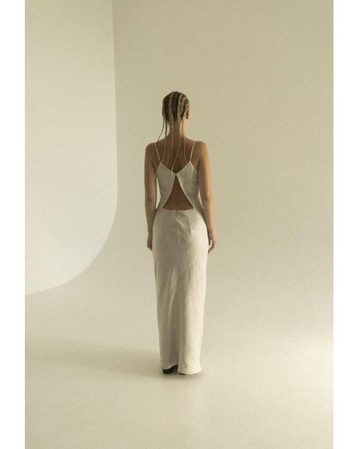 KM BY LANGE Natural Soborna Grey Open Back Dress