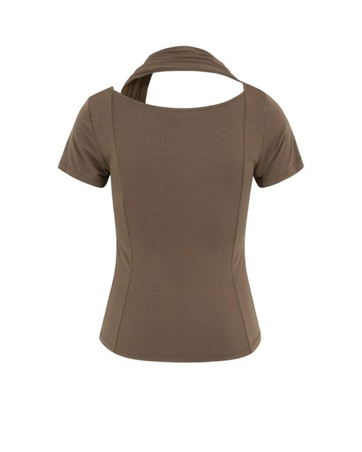 KIMZISU Brown Cowl Neck Scarf T-shirt