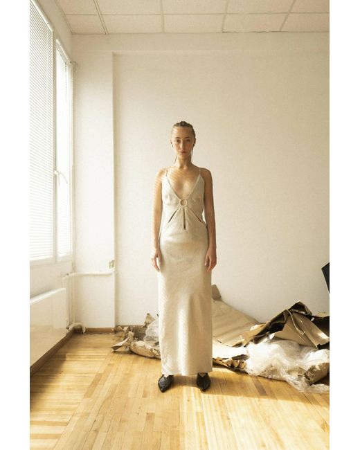 KM BY LANGE Natural Soborna Grey Open Back Dress