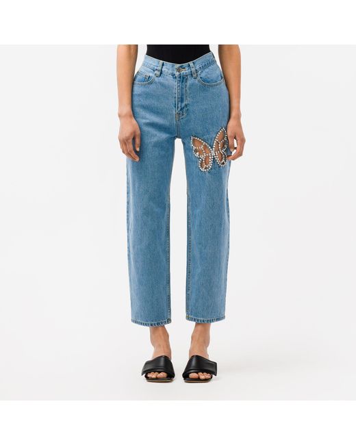 Area Denim Crystal Butterfly Jeans in Light Blue (Blue) Lyst