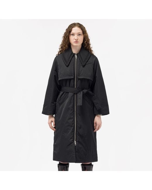 Ganni Shiny Puff Insulated Coat in Black | Lyst