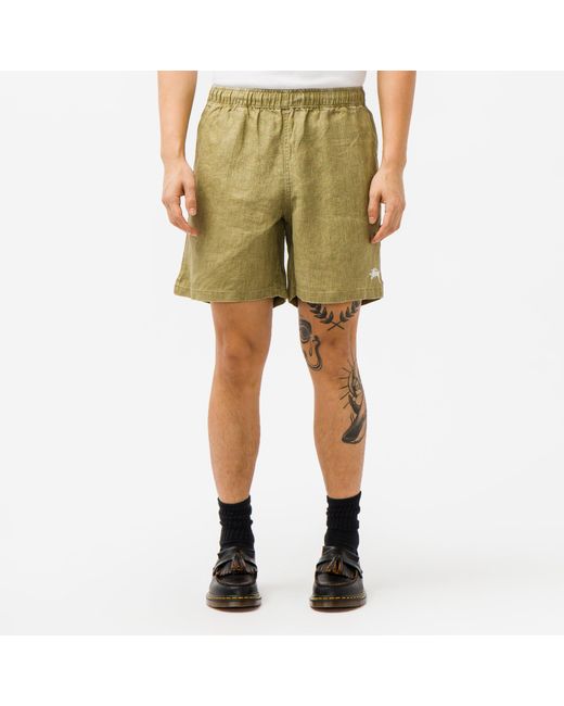 Stussy Boxy Linen Shorts in Olive 