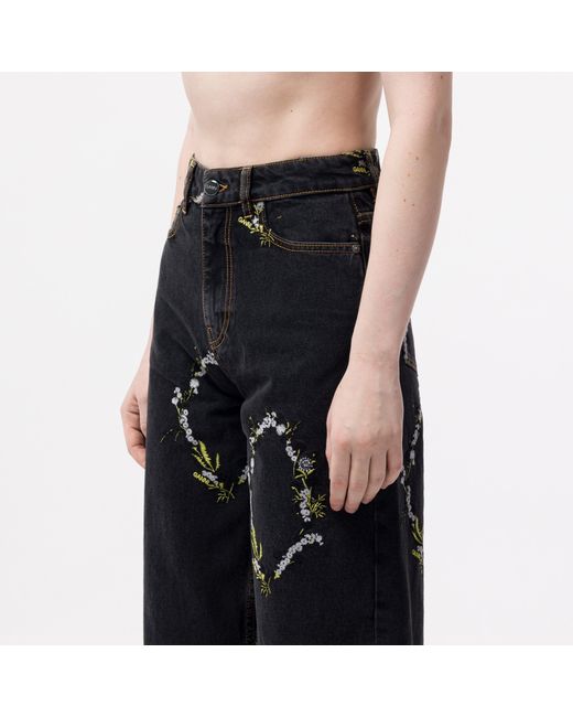 Ganni Floral-embroidered Jeans in Black | Lyst