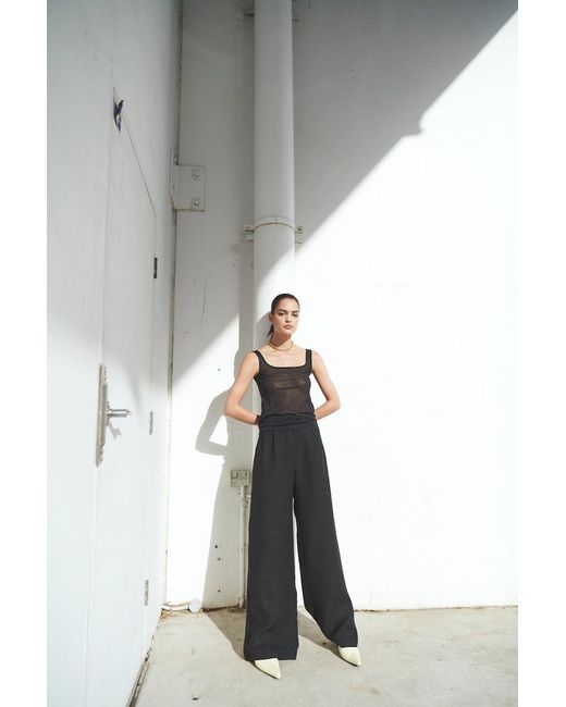 Matin Linen Pleat Pant in Black | Lyst