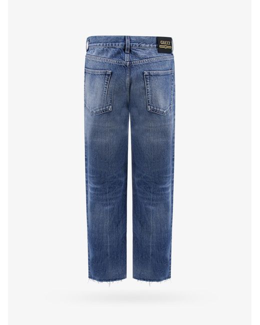 Gucci Blue Logo Patch Cropped Jeans 100% Cotton for men
