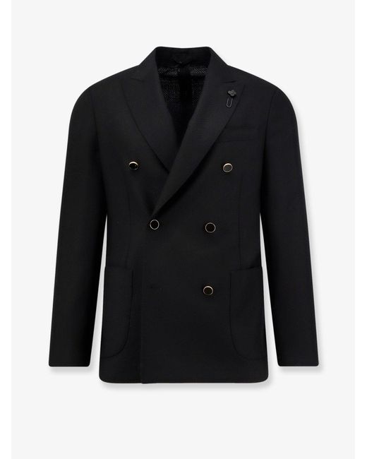 Lardini Black Roma Double-Breasted Wool Blazer for men