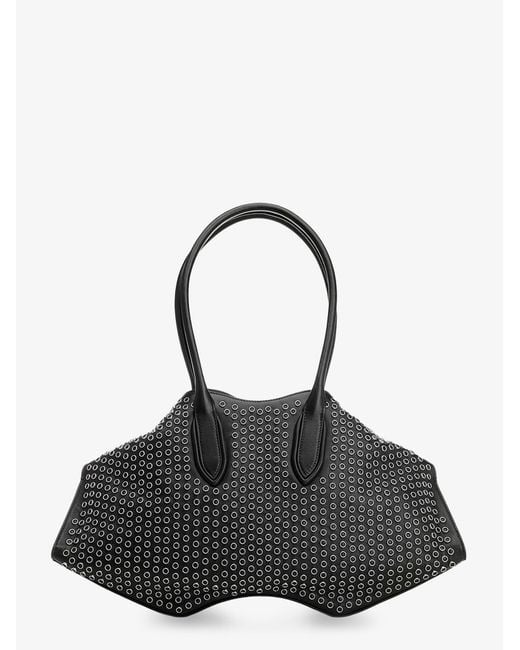 McQueen Black Manta Leather Shoulder Bag With All-Over Metal Details