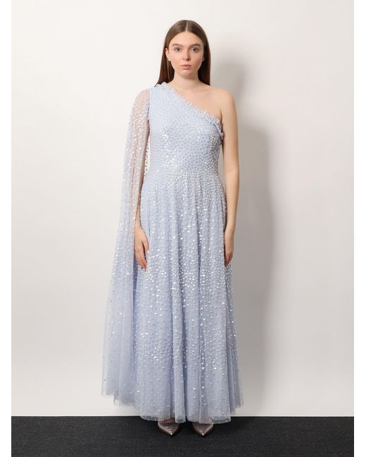 Abito Lungo Monospalla Con Paillettes di Needle & Thread in White