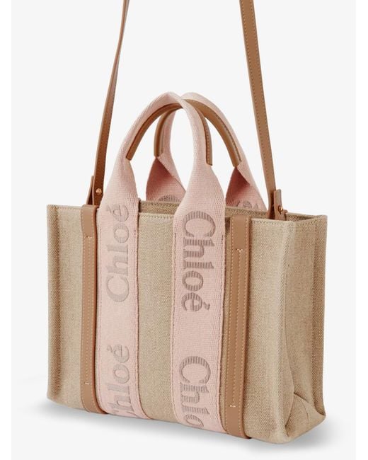 Chloé Natural Woody Linen Canvas And Leather Crossbody Bag