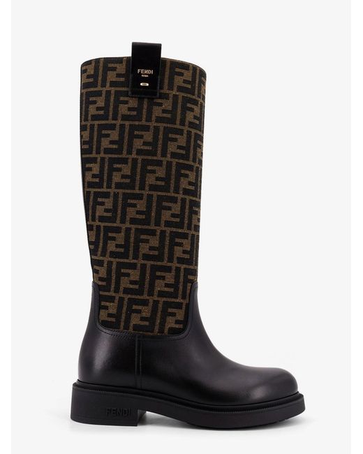 Filo Leather And Ff Jacquard Fabric Boots-Donna di Fendi in Black