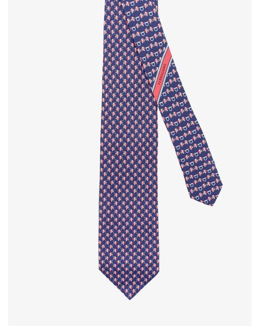 Ferragamo Purple Cyrus Silk Tie With Shark Print for men