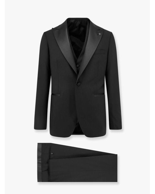 Tagliatore Black Virgin Wool Tuxedo With Vest for men