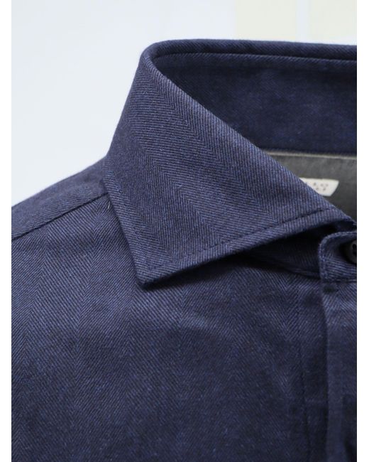 Brunello Cucinelli Blue Cotton And Lyocell Shirt for men