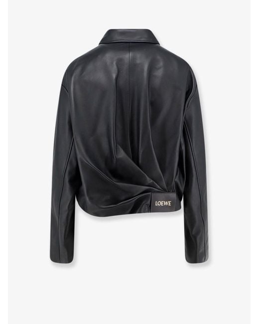 Loewe Black Cropped Leather Jacket With Back Logo Patch