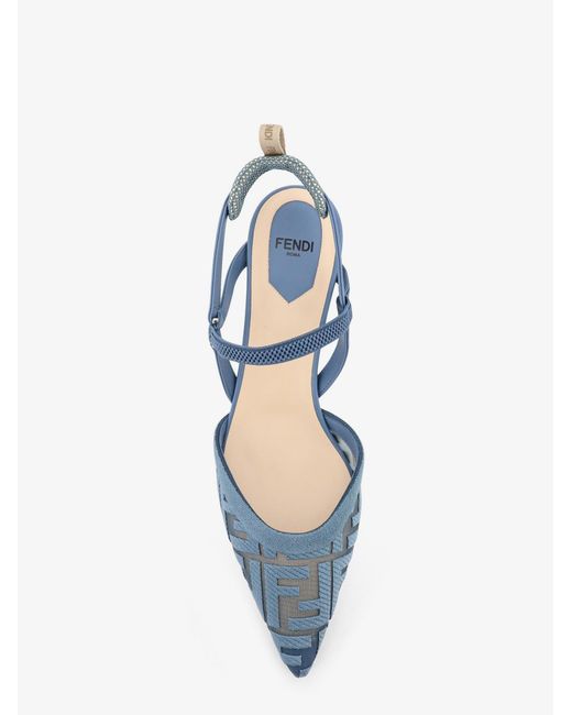 Fendi Blue Colibri Mesh Pump With Ff Embroidery