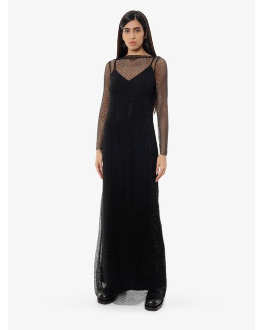 Max Mara Black Long Sleeves Satin Long Dresses